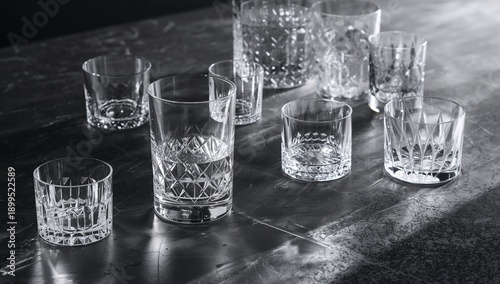 Glasses Arranged on a Table With a Dark Background in a Simple Setting