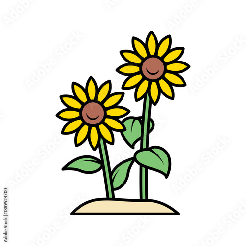 Small Pair Sunflower Flat design style two small flowers on one stem great for cute spring graphics