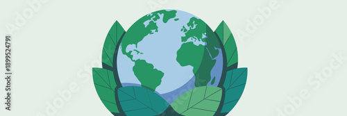Flat design planet with leaf border – Suitable for eco awareness.
