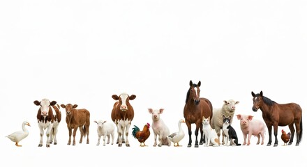 Diverse Collection of Farm Animals on Clean White Background for Advertising and Marketing Use
