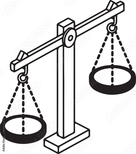 A black and white illustration of a balance scale isolated on transparent background