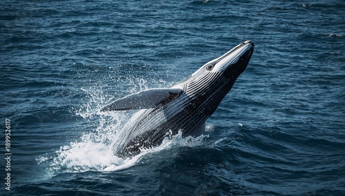 Humpback Whale Breaches the Surface of the Ocean During Daytime in Warm Waters