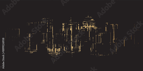 Close-up of a drum set with cymbals and drums in a dark setting highlighting the metallic textures and reflections.