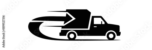 Minimalist pickup truck vector logo in black and white - Suitable for local hauling, junk removal, or small business transport identity.