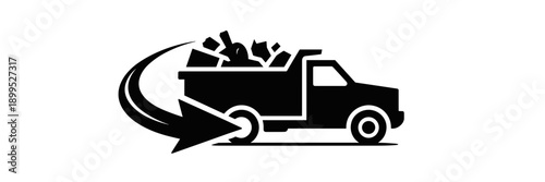 Moving truck silhouette with motion arrow logo - Perfect for junk removal, logistics services, or delivery company branding.