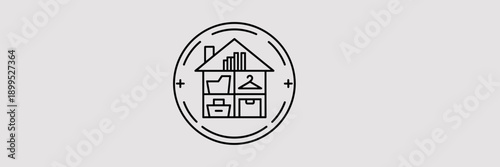 Home organizer badge with house and shelving - Perfect for decluttering services, home improvement brands, or tidying consultants.