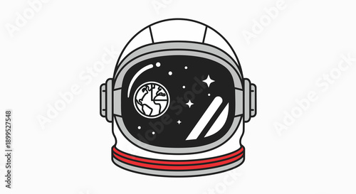 Cartoon astronaut helmet with Earth stars cosmos in visor Space exploration future science universe discovery