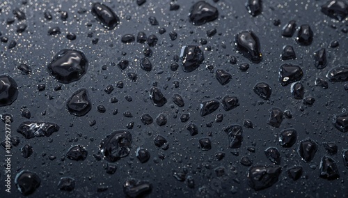 Water Droplets on a Dark Surface With Shiny Stones and a Smooth Texture
