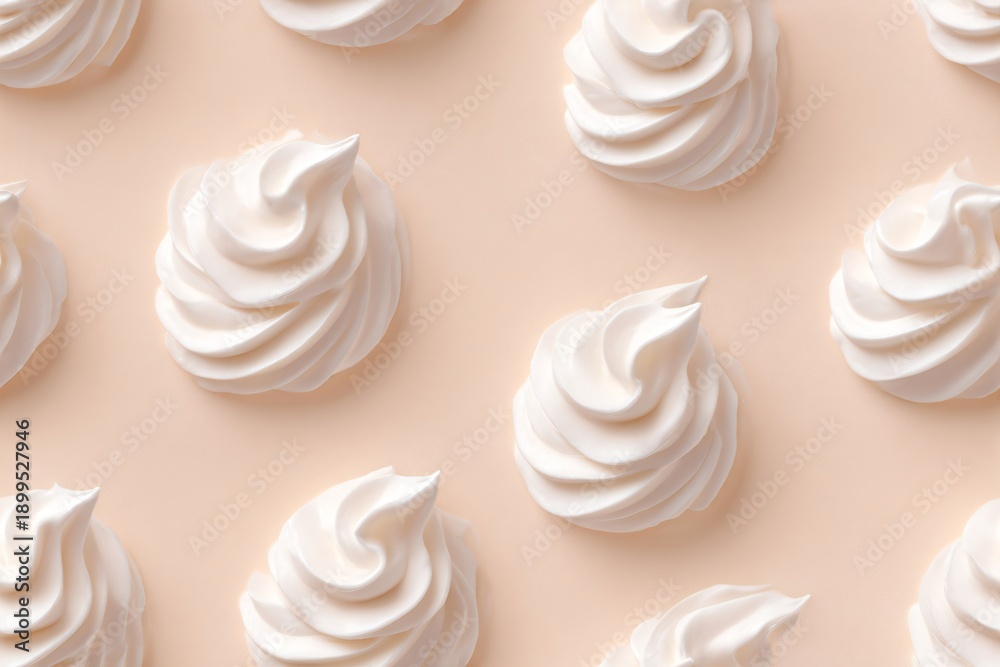 Fototapeta premium White whipped cream swirls as a seamless food pattern. Sweet creamy dessert abstract background. Delicious treat for confectionery.