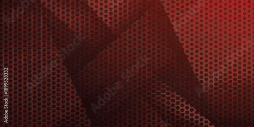 Abstract Red Perforated Metal Surface with Geometric Shapes.