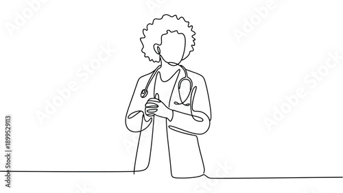 one line continuous drawing of professional woman holding microphone for interview, journalism concept, media reporting, podcast host, news presenter minimal outline illustration 