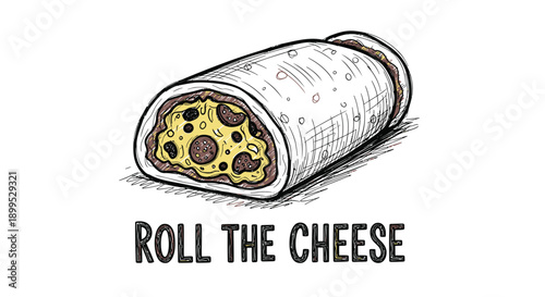 Delicious cheese pizza roll with melted cheese and pepperoni slices on a white background