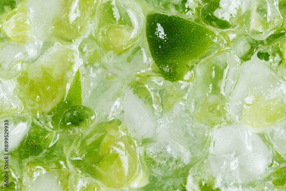 Obraz premium Refreshing lime and ice texture, vibrant green citrus fruit pieces mixed with cold crushed ice for a cool beverage concept