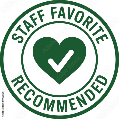 Staff Favorite Recommended Badge Icon with Heart and Check Mark for Endorsement and Approval