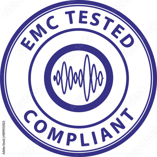 EMC Tested Compliant Certification Badge Vector – Electromagnetic Compatibility Approved Seal Icon