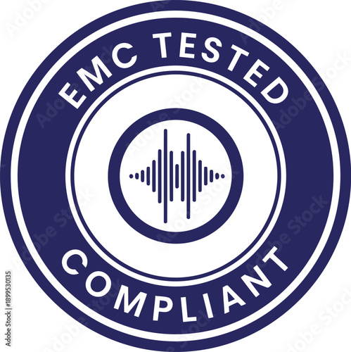 EMC Tested Compliant Badge Vector – Electromagnetic Compatibility Certification Seal for Electronics and Devices