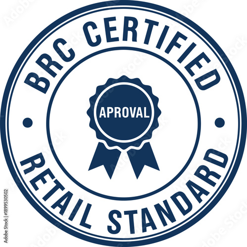 BRC Certified Retail Standard Approval Badge Vector Icon for Quality Assurance and Compliance