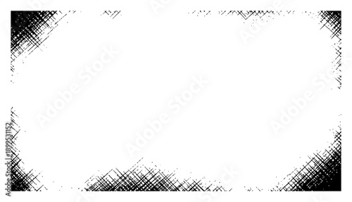 Abstract grunge border with hand drawn hatching and crosshatch texture frame