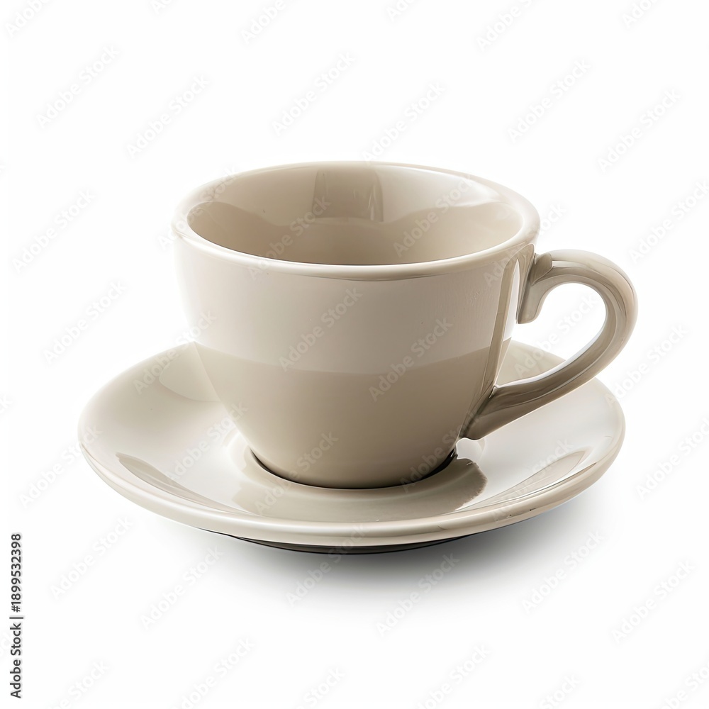 Obraz premium Elegant Beige Ceramic Coffee Cup and Saucer Isolated on White Background
