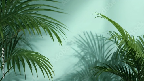 Green Wall With Palm Shadows Creating Texture in a Bright Space During Day
