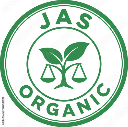 JAS Organic Certification Logo Vector, Japanese Agricultural Standard, Green Eco Label Emblem for Organic Products