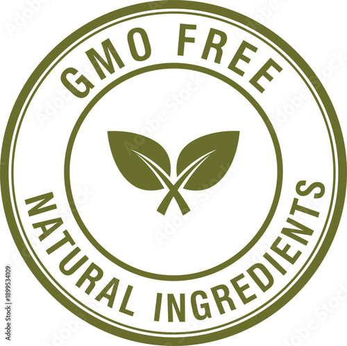 GMO Free Natural Ingredients Badge – Organic Food Label, Eco Friendly Product Stamp, Vector Icon