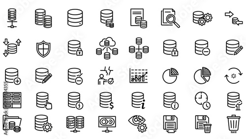 Database Icons Set with Various Symbols.