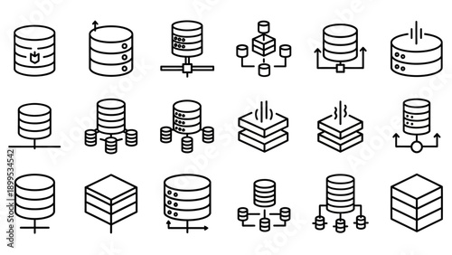 Database Server Icons Set Illustration Collection.