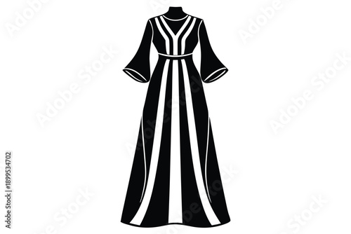 kaftan maxi dress silhouette line art vector illustration