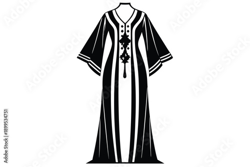kaftan maxi dress silhouette line art vector illustration