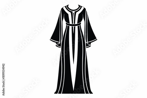 kaftan maxi dress silhouette line art vector illustration