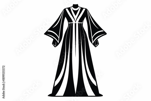 kaftan maxi dress silhouette line art vector illustration