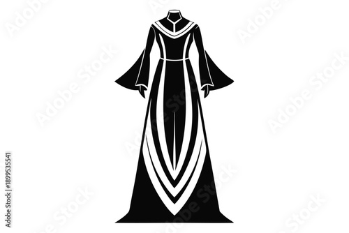 kaftan maxi dress silhouette line art vector illustration