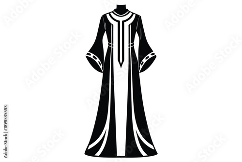 kaftan maxi dress silhouette line art vector illustration