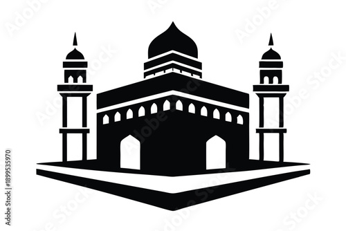 kaaba in makkah silhouette line art vector illustration