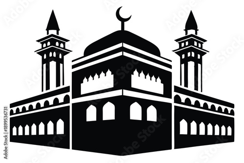 kaaba in makkah silhouette line art vector illustration
