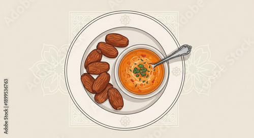 Indian Cuisine with Samosas and Spicy Dip on White Plate