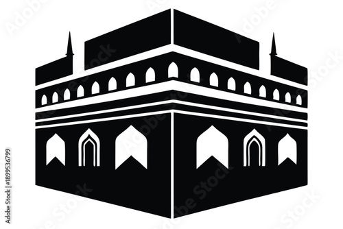 kaaba in makkah silhouette line art vector illustration