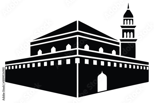 kaaba in makkah silhouette line art vector illustration