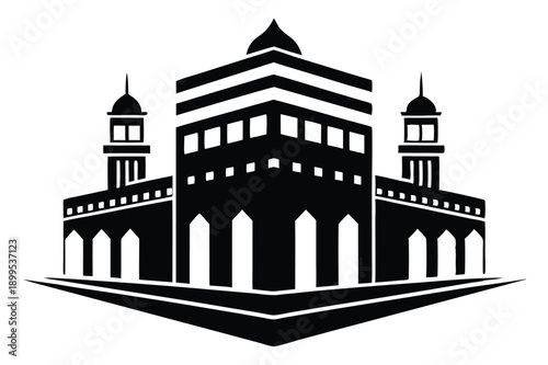 kaaba in makkah silhouette line art vector illustration
