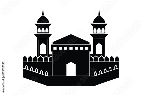 kaaba in makkah silhouette line art vector illustration