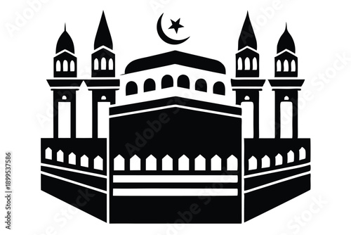 kaaba in makkah silhouette line art vector illustration
