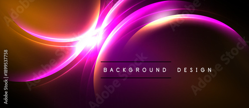 Abstract vibrant design features flowing curves, bright colors, dark background. Modern aesthetic, dynamic energy, visual impact.