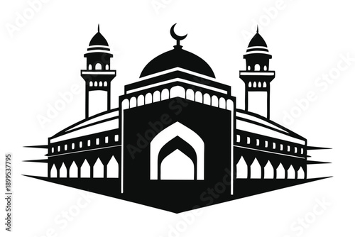 kaaba in makkah silhouette line art vector illustration