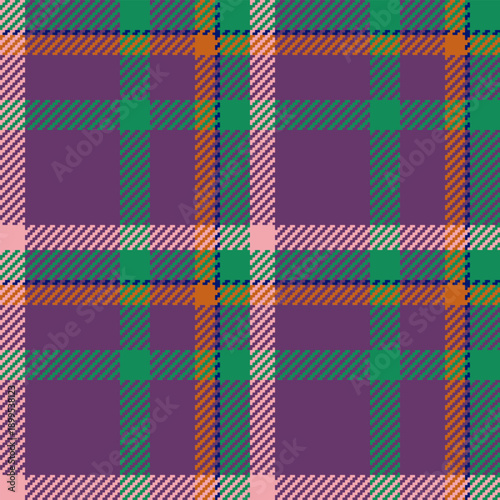 American check texture plaid, rug vector seamless textile. Lumberjack background fabric tartan pattern in purple and mint colors.