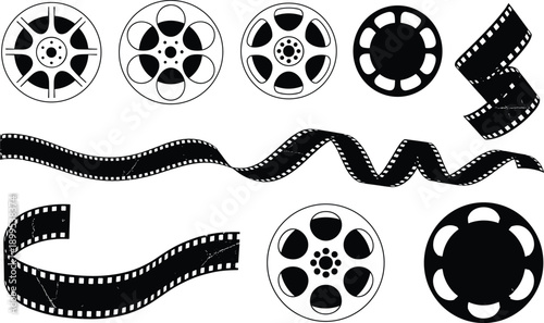 Film Reel and Strip Icons Vector Graphics Motion Picture Elements