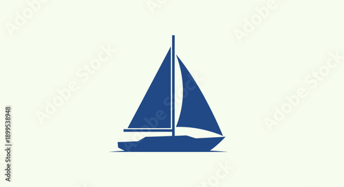 Minimalist blue sailboat illustration on light green background