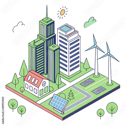 Sustainable urban development blending nature with modern infrastructure