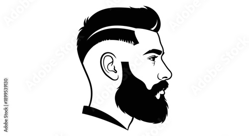 Modern Bearded Man Profile with Stylish Haircut, isolated white background