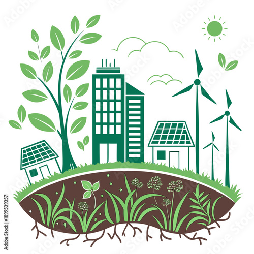 Sustainable urban development with renewable energy and green technology